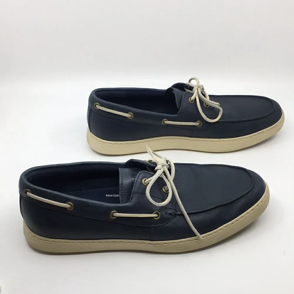Fitflop LAWRENCE Men's Navy Pebbled Leather Boat Shoes Sz 11